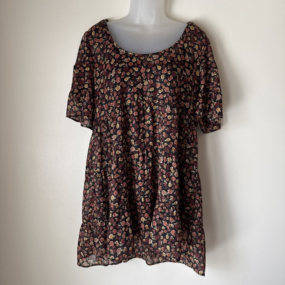 Show Me Your Mumu Valley Mini Dress Black Floral‎ Size M Festival Y2K Sheer Boho